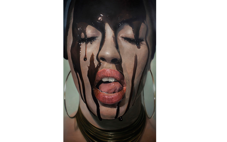 Pintura de una mujer sacando la lengua
